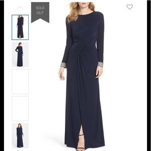 vince camuto beaded cuff ruched jersey dress